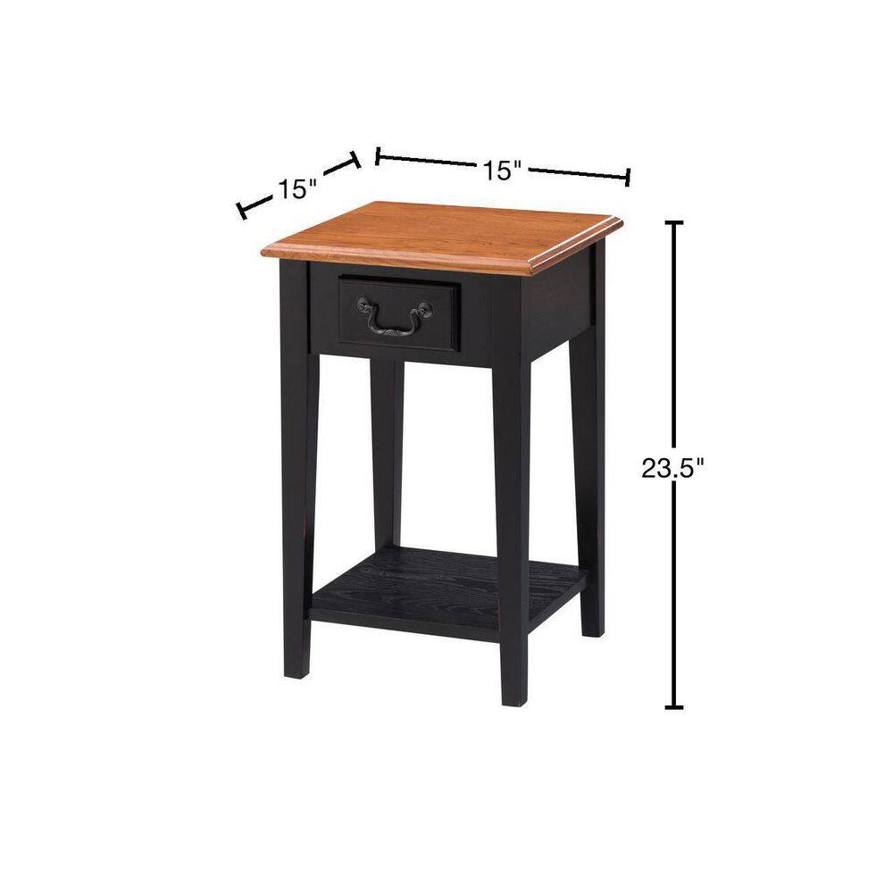 Medium Oak and Slate Black Square Side Table with Drawer