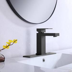 Single-Handle Single Hole Bathroom Faucet with Deck Plate in Matte Black