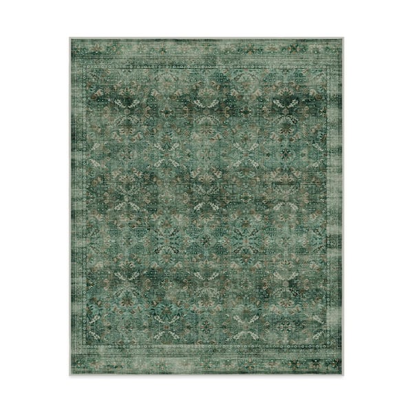 Machine Washable Rug with Standard Pad-Frances Jade Green 8 ft. x 10 ft.