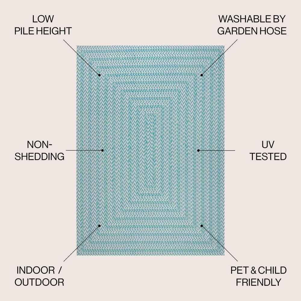 Aqua and Light Gray Geometric Synthetic 3x5 Indoor/Outdoor Rug