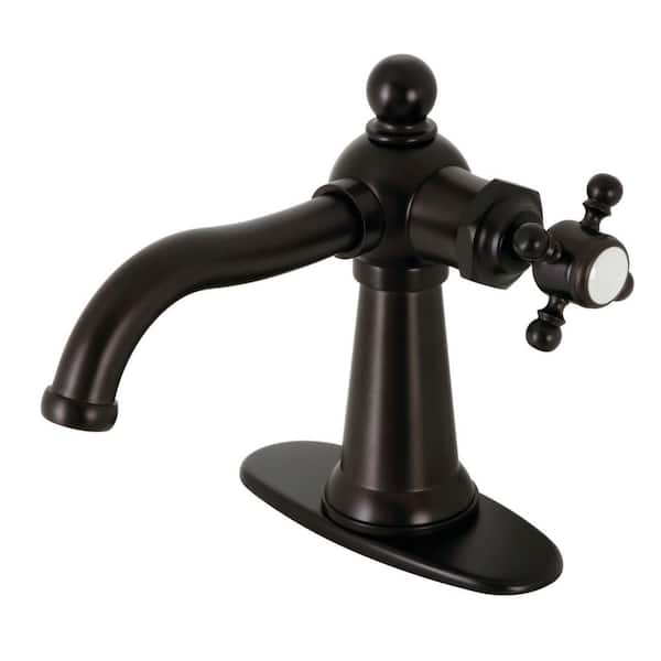 Kingston Brass Nautical Single-Handle Single-Hole Bathroom Faucet with Push Pop-Up and Deck Plate in Oil Rubbed Bronze
