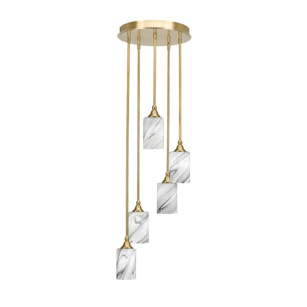 Unbranded Villa 5 Light New Age Brass Pendant, Cluster Pendant Light with 4 in. Onyx Swirl Glass Shades, No Bulbs Included
