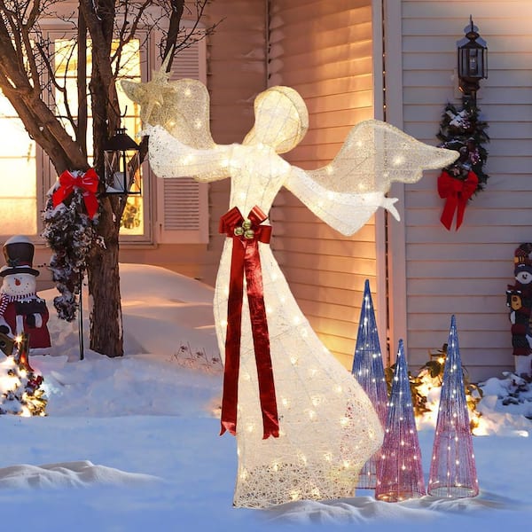 LuxenHome 68.4 in. H 3D Christmas Angel and Star Holiday
