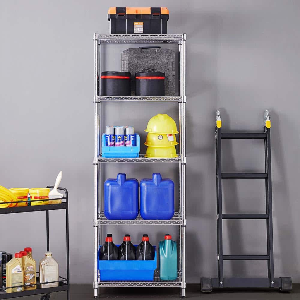 White Adjustable 5-Tier Steel Wire Utility Shelving Unit