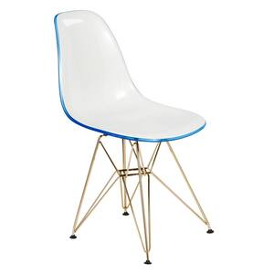 Cresco Modern Plastic Molded Dining Side Chair with Eiffel Gold Legs White Blue