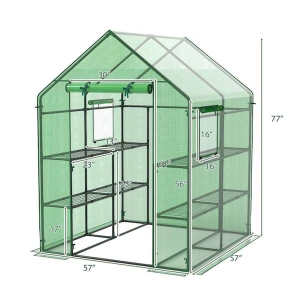 Walk-in Greenhouse 56''x56''x77'' Gardening w/Observation Windows 2 Tier 8 Shelves