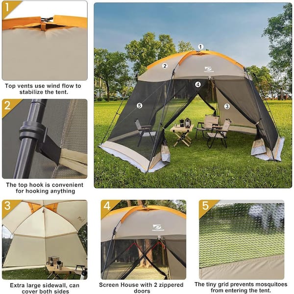 Screen House Khaki 15 ft. x 13 ft. Mosquito Tent UPF 50+ Canopy