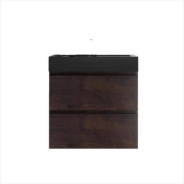 24 in. Single Sink Rose Wood Floating Bath Vanity with Black Solid Surface Top Pre-Assembled
