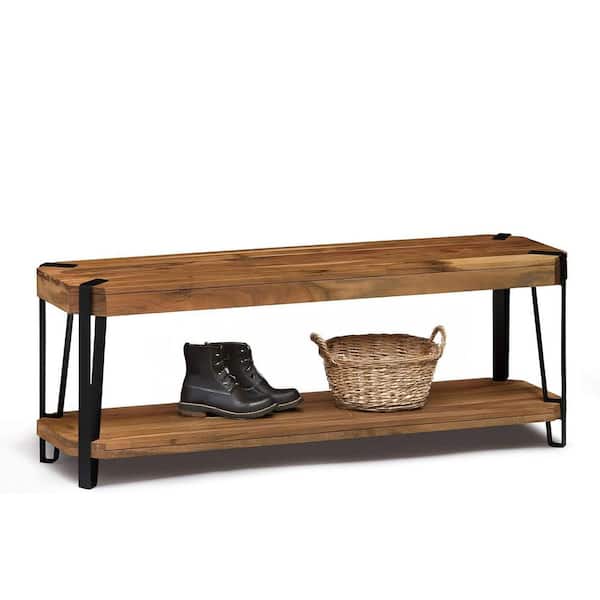 Alaterre Furniture Ryegate 48 in. Brown Bench, Natural Live Edge Solid Acacia Wood with Metal Frame, Industrial Style, Durable Construction