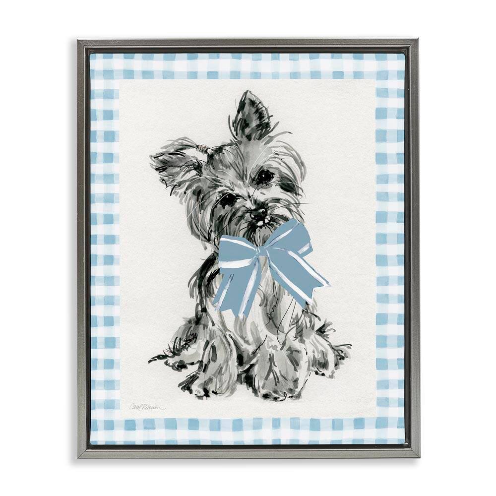 Yorkie with Plaid Border by Carol Robinson Gray Floater Frame Animal Graphic Art Print 31 in. x 25 in. price history on PriceWatchPro