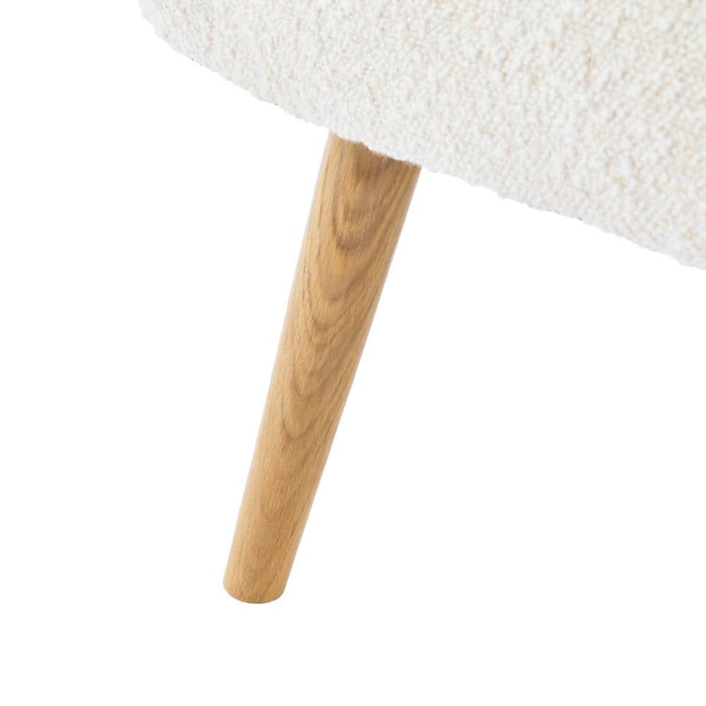 White Boucle Upholstered Accent Chair with Natural Wood Legs