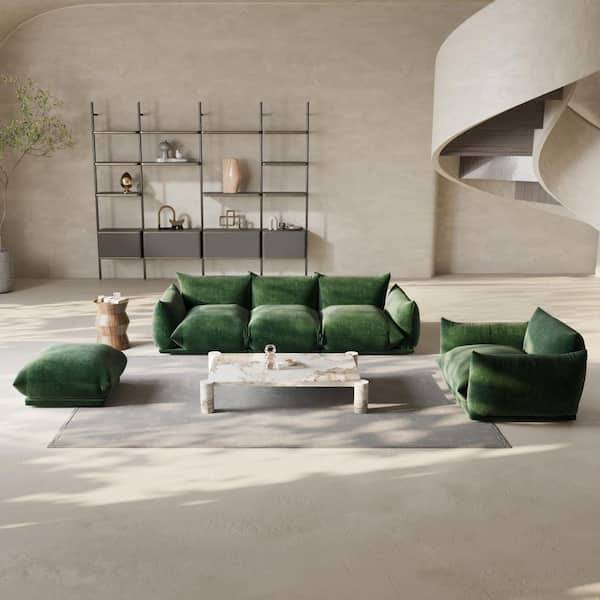 Magic Home Modern 77 in. Flared Arm Chenille 2-Piece Loveseat 2-Seater Modular Convertible Sectional Sofa in Green