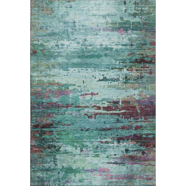 Mayfield Premium Machine Washable Abstract AMF2035 Teal 10 ft. x 14 ft. Area Rug