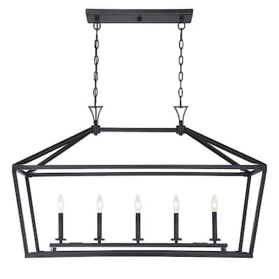 Townsend 44 in. W x 23.5 in. H 5-Light Classic Bronze Linear Chandelier with Metal Cage Frame
