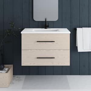 Napa 36 in. W x 22 in. D Single Sink Bathroom Vanity Wall Mounted In Natural Oak With White Quartz Countertop