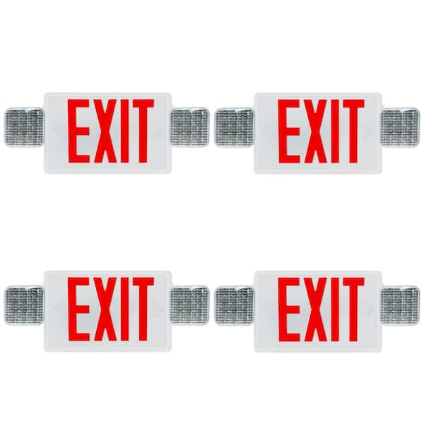 20-Watt Equivalent Integrated LED Emergency Exit Sign Lights 90-Min Backup Damp Rated RED Letters 120/277VAC, 4-Pack