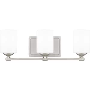 20.88 in. 3-Light Brushed Nickel Vanity Light with Frosted Opal Glass Shades