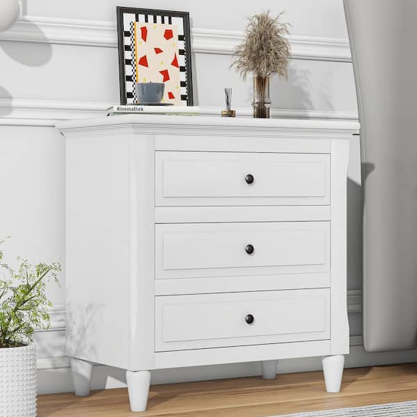 Polibi Modern White 3-Drawer Exquisite Solid Wood Cabinet Nightstand (28.1 in. H x 27.9 in. W x 16.9 in. D)