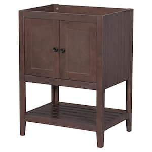 23.7 in. W x 17.8 in. D x 33 in. H Soild Wood Frame Bath Vanity Cabinet without Top with 2-Door, Open Shelf in Brown