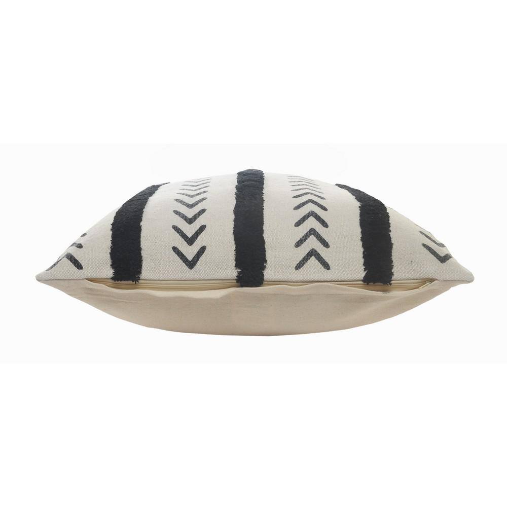 Herringbone Black & Cream Tufted Striped 20" Square Throw Pillow