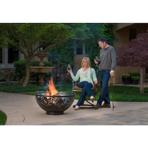 Autumn Leaves 32 in. x 17 in. Round Steel Wood Fire Pit Kit with Spark Screen and Poker
