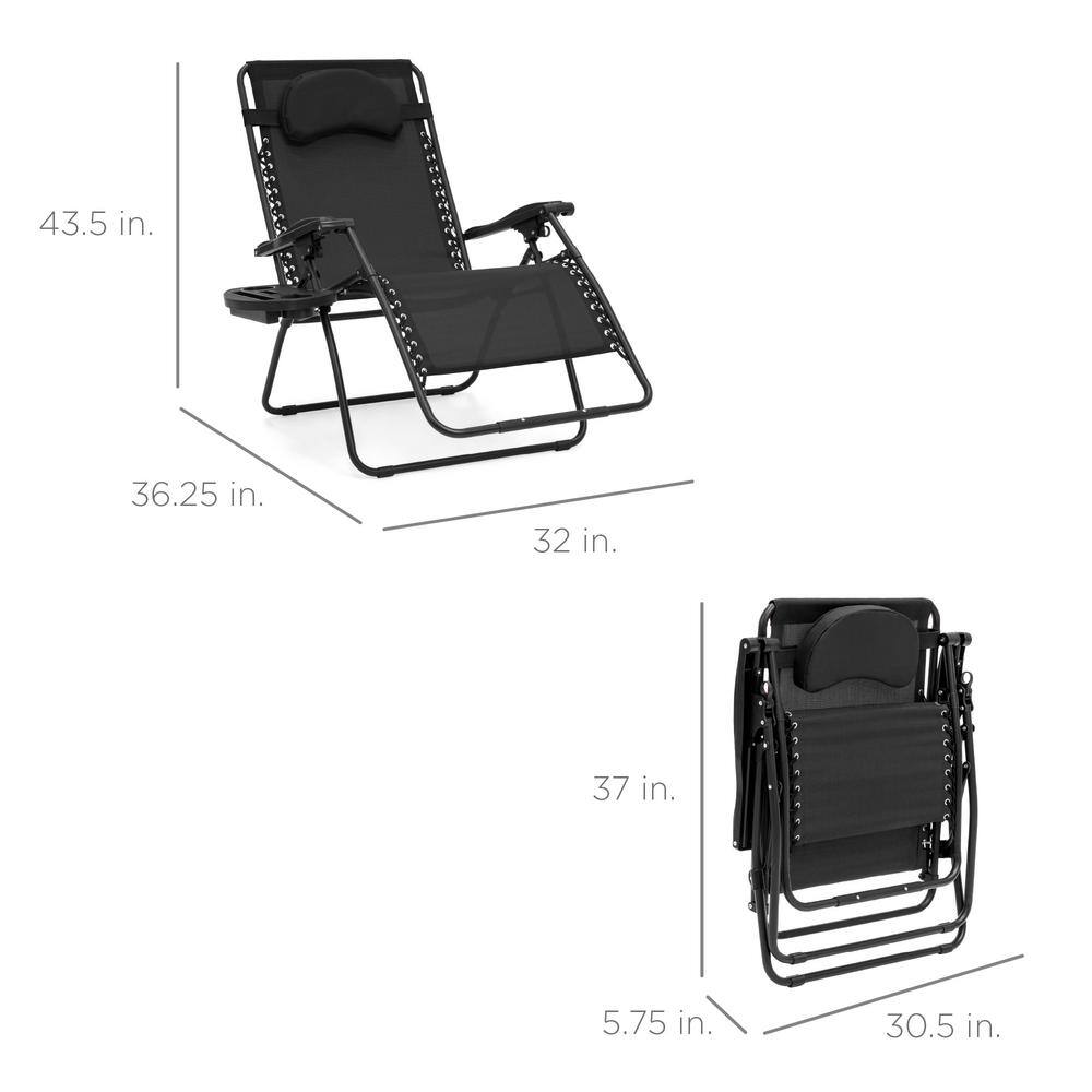 Oversized Black Steel Zero Gravity Outdoor Lounger with Cushion