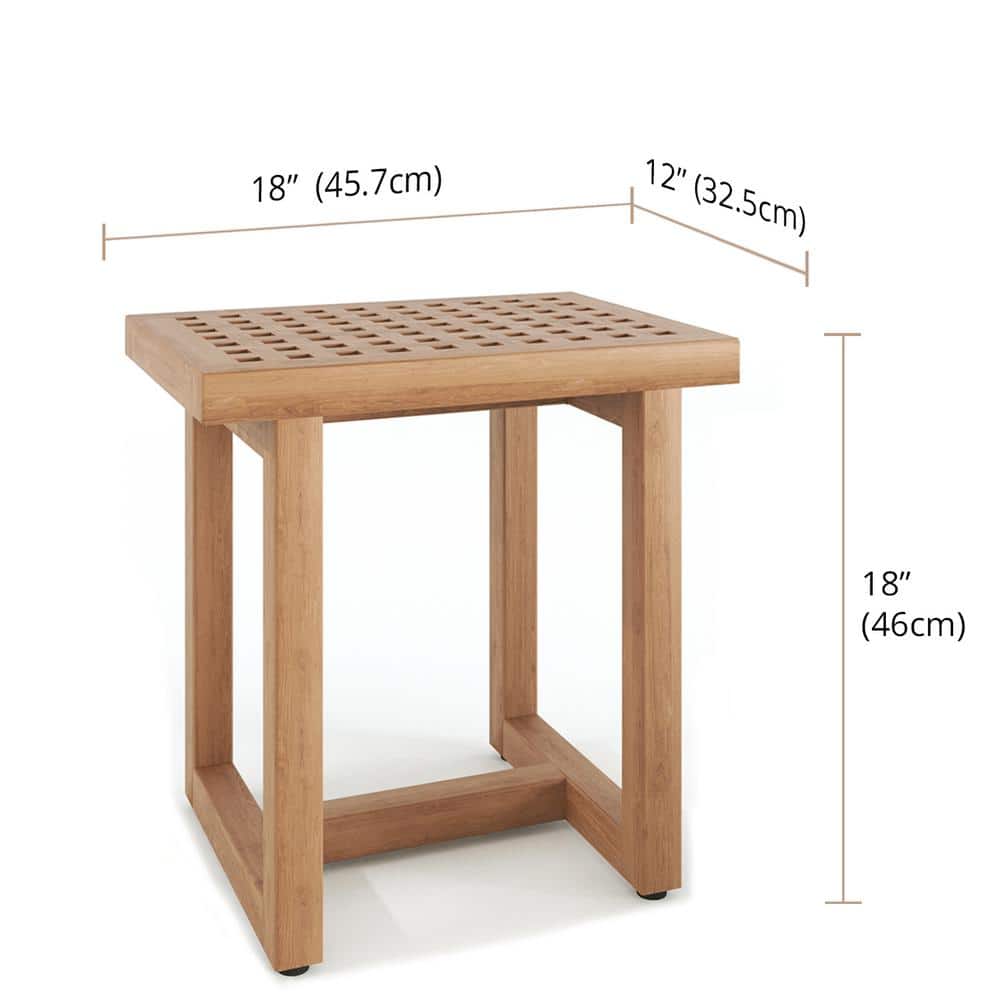 Teak Wood Spa Shower Bench with Grate Pattern