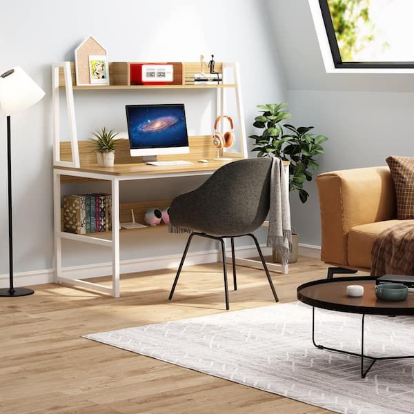 TRIBESIGNS WAY TO ORIGIN Halseey 47 in. Rectangular Walnut Brown Wood Computer Desk with Storage, Shelves for Home and Office, Bedroom