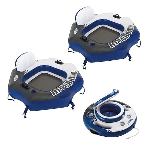 Intex River Run Inflatable Water Pool Tube and Inflatable Beverage Cooler (2-Pack)