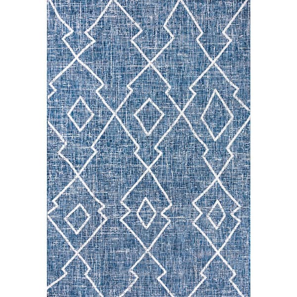 Carwa Blue/Ivory 8 ft. x 10 ft. Tribal Diamond Trellis Indoor/Outdoor Area Rug