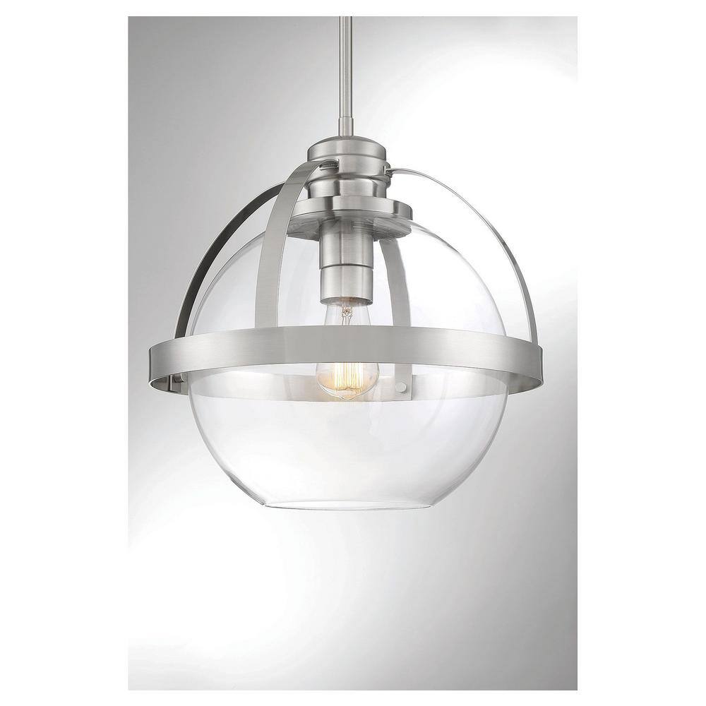 Satin Nickel Glass Globe Pendant Light with Adjustable Height