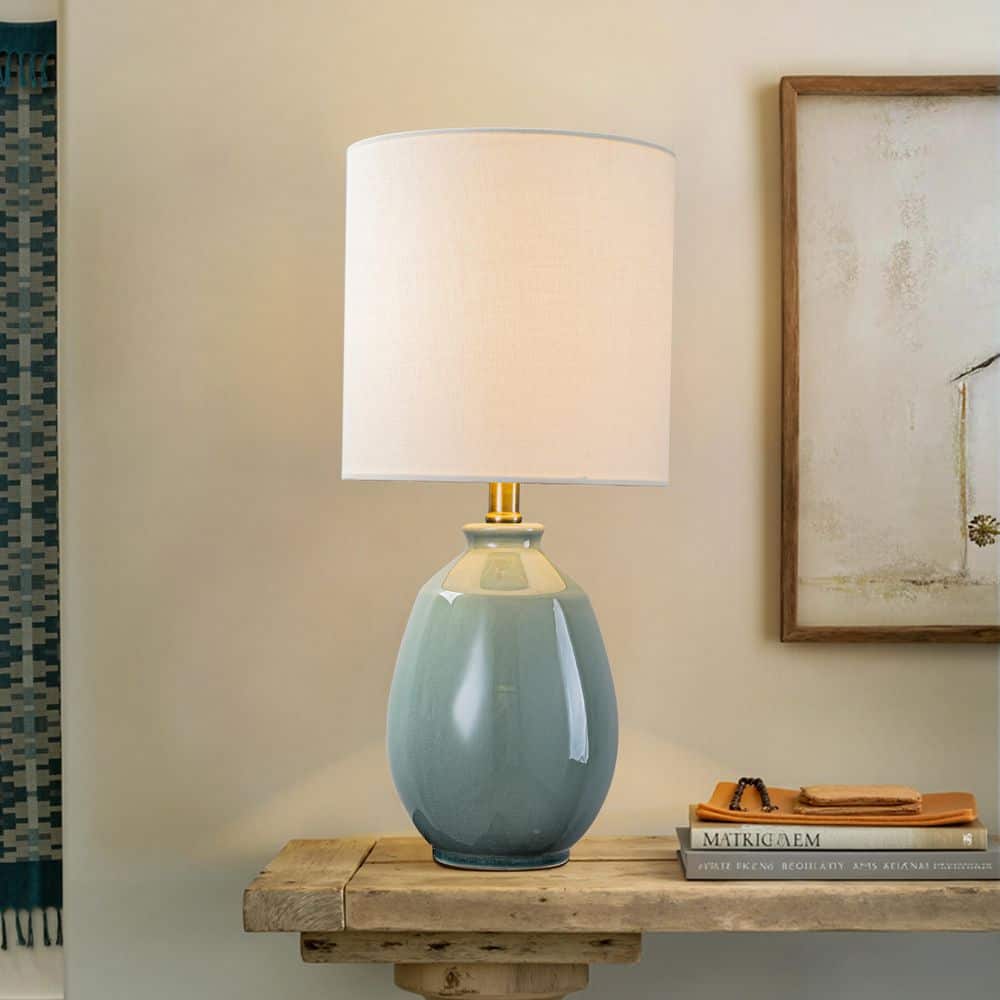 19.75 in. Plug-In Green Ceramic Table Lamp with White Linen Shade for Bedroom/Foyer/Living Room price history on PriceWatchPro