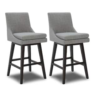 Fiona 30.7 in. Fog Gray High Back Solid Wood Frame Swivel Counter Height Bar Stool with Fabric Seat(Set of 2)