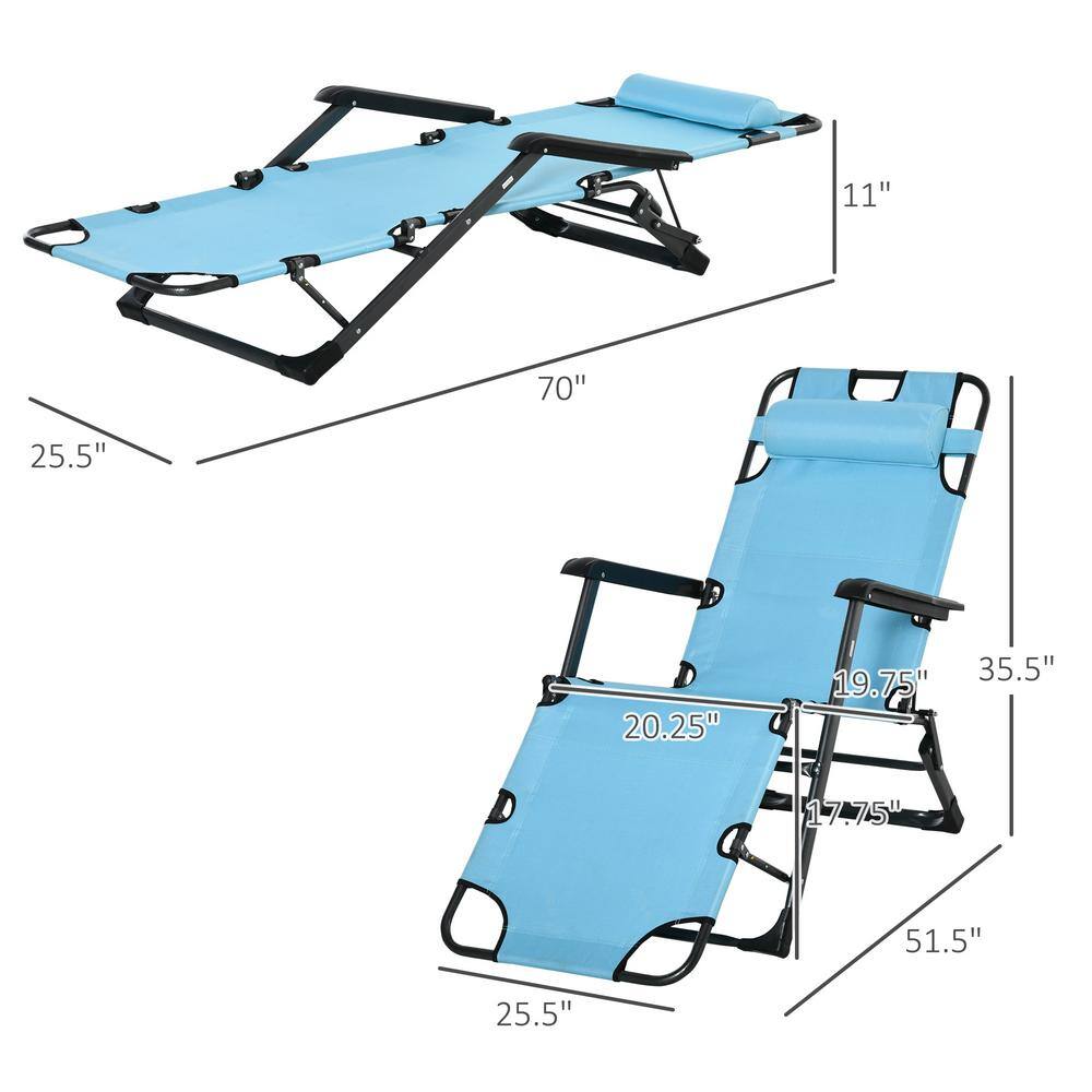 Blue Steel Adjustable Outdoor Chaise Lounge with Cushions