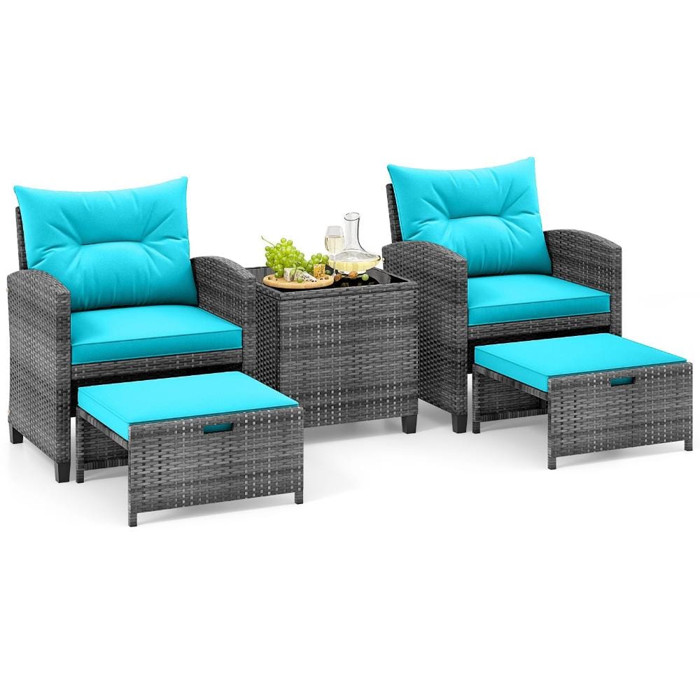5-Piece PE Rattan Outdoor Patio Conversation Set with Tempered Glass Coffee Table and Cushions, Turquoise price history on PriceWatchPro