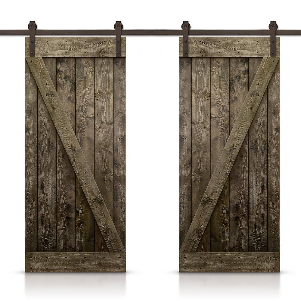 72 in. x 84 in. Z Bar Series Espresso Stained Solid Knotty Pine Wood Interior Double Sliding Barn Door with Hardware Kit price history on PriceWatchPro