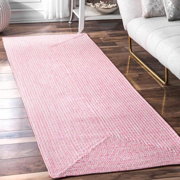 Lefebvre Casual Braided Pink 3 ft. x 8 ft. Indoor/Outdoor Runner Patio Rug