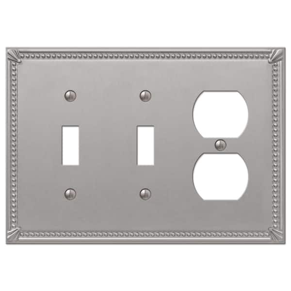 AMERELLE Imperial Bead 3 Gang 2-Toggle and 1-Duplex Metal Wall Plate - Brushed Nickel