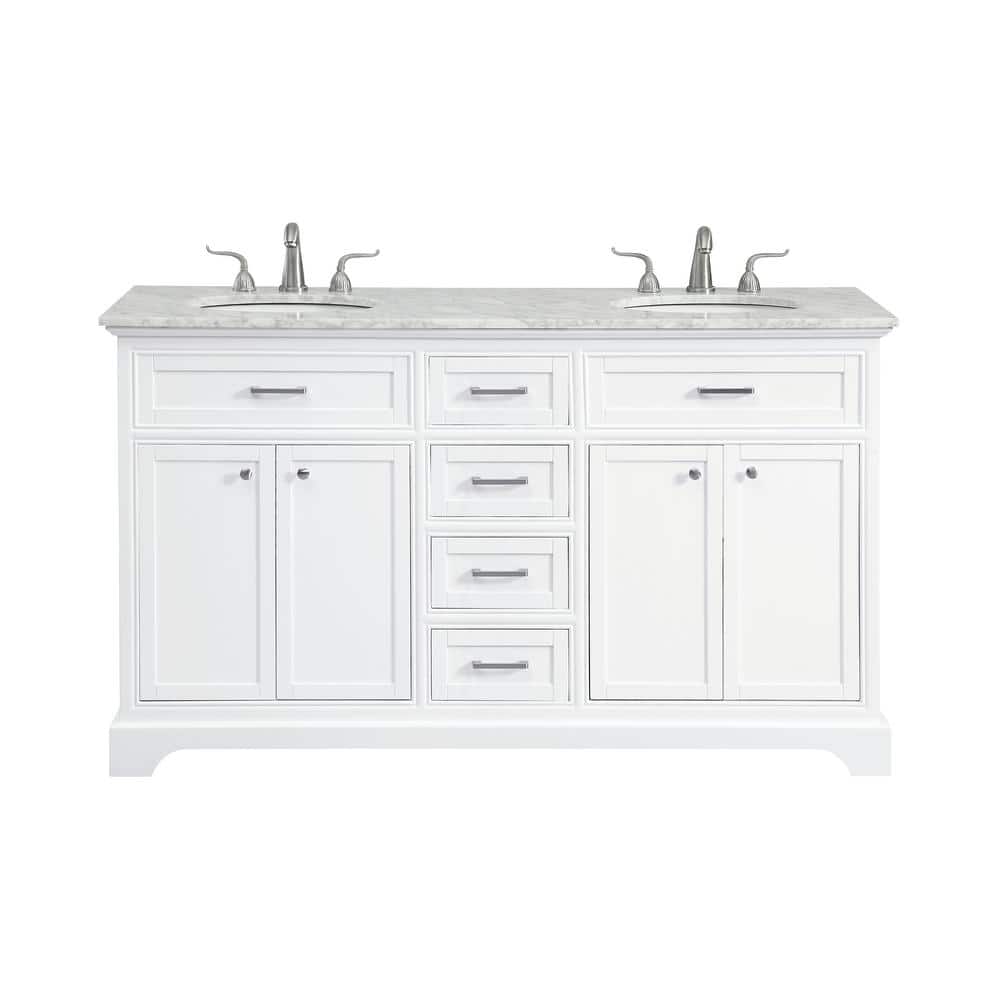 60 in. W x 21.5 in. D x 21.5 in. H Double Bathroom Vanity in White with Whi