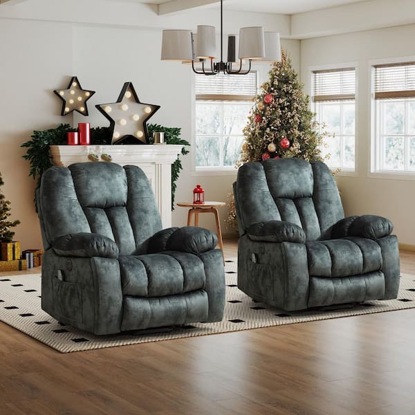 Bestier Set of 2- 40.6" W Grey Microfiber Oversize Power Lift Recliner Chair with Massage and Heating