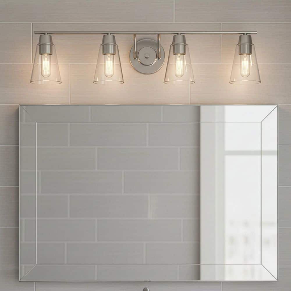 Echo 35 in. 4-Light Satin Platinum Modern Vanity Light with Clear Glass Shades price history on PriceWatchPro