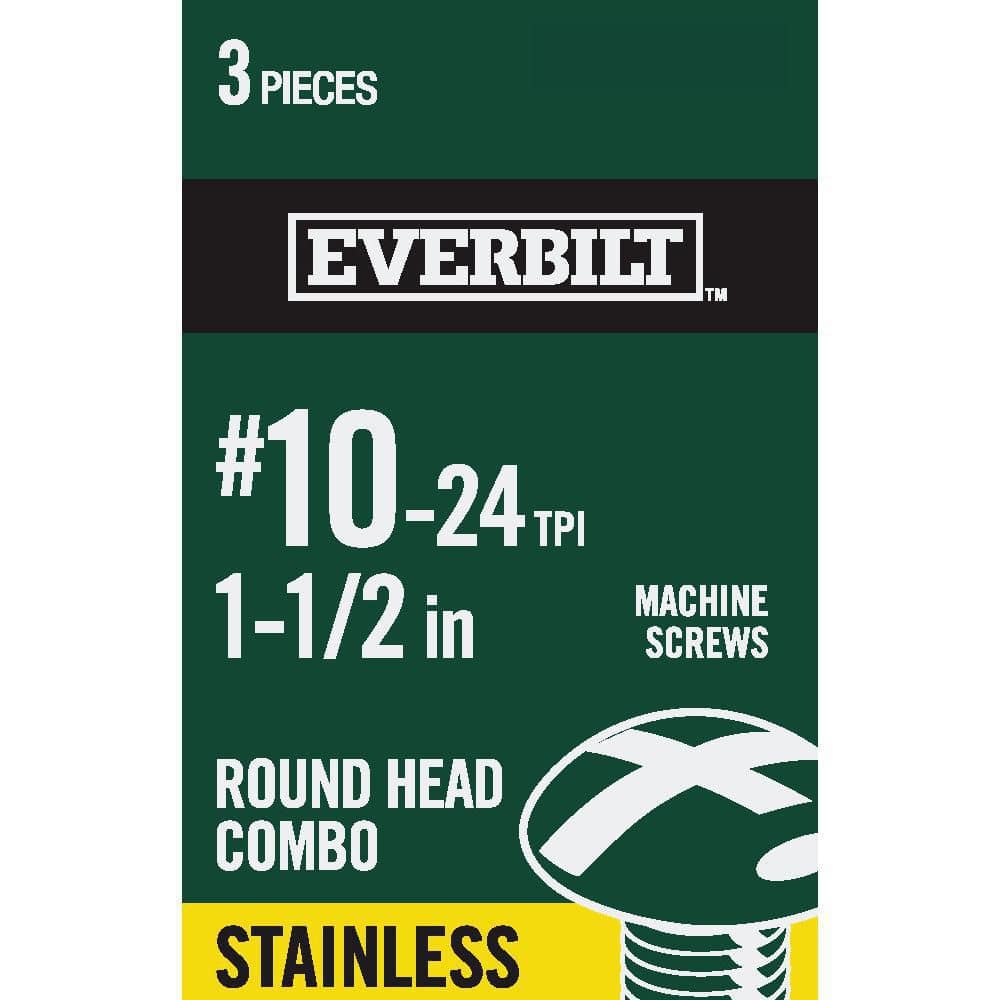 #10-24 x 1-1/2 in. Combo Round Head Stainless Steel Machine Screw (3-Pack) -  Everbilt, 814341