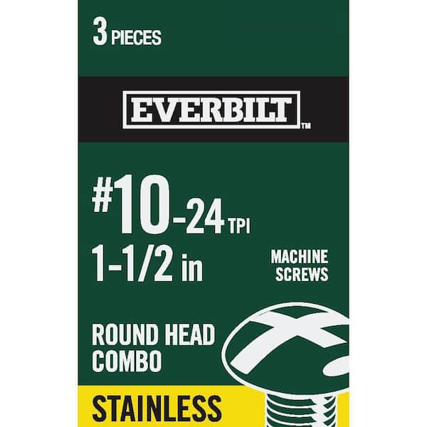 Everbilt #10-24 x 1-1/2 in. Combo Round Head Stainless Steel Machine Screw (3-Pack)