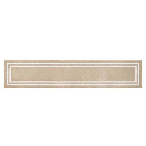 Machine Washable Non-Skid Beige /White 2.5 ft. x 10 ft. All Loop Tufted Area Rug