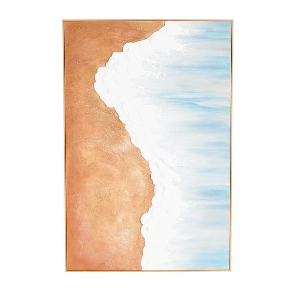 Litton Lane 1-Panel Landscape Abstract Ocean Wave Framed Wall Art 47 in. x 32 in.