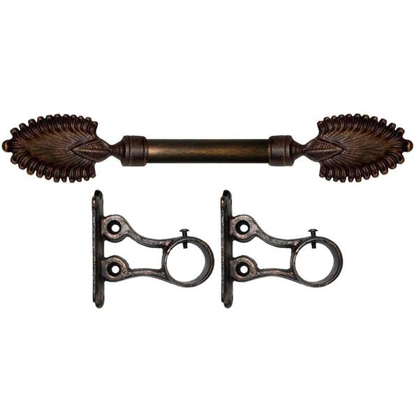 The Artifactory 7 ft. Fixed Length 1 in. Dia. Metal Drapery Rod Set in Antique Bronze with Fan Finial