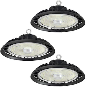 12 in. 600-Watt Equivalent Integrated LED UFO Black High Bay Light 5000K Daylight, Dimmable 0-10-Volt (3Pack)