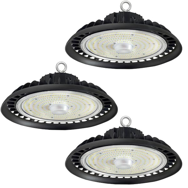 WYZM 12 in. 600-Watt Equivalent Integrated LED UFO Black High Bay Light 5000K Daylight, Dimmable 0-10-Volt (3Pack)
