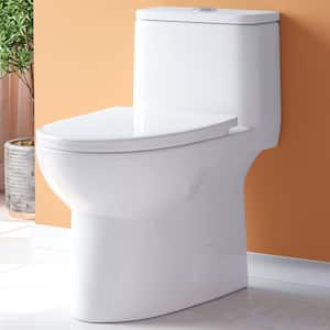 1-Piece 1.1/1.6 GPF Dual Flush Elongated High Efficiency WaterSense Toilet in White, Soft Close Seat Included