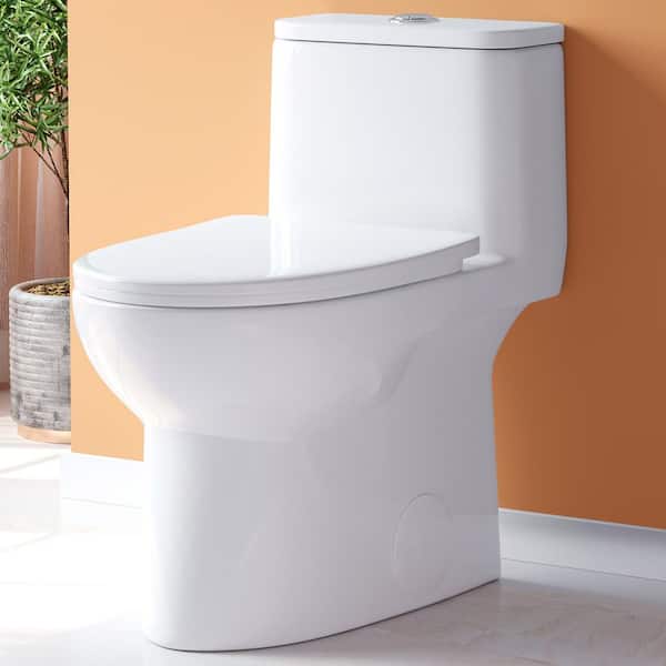 Hanikes 1-Piece 1.1/1.6 GPF Dual Flush Elongated High Efficiency WaterSense Toilet in White, Soft Close Seat Included